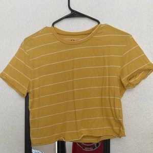 Yellow and White Stripped Cropped T-shirt
